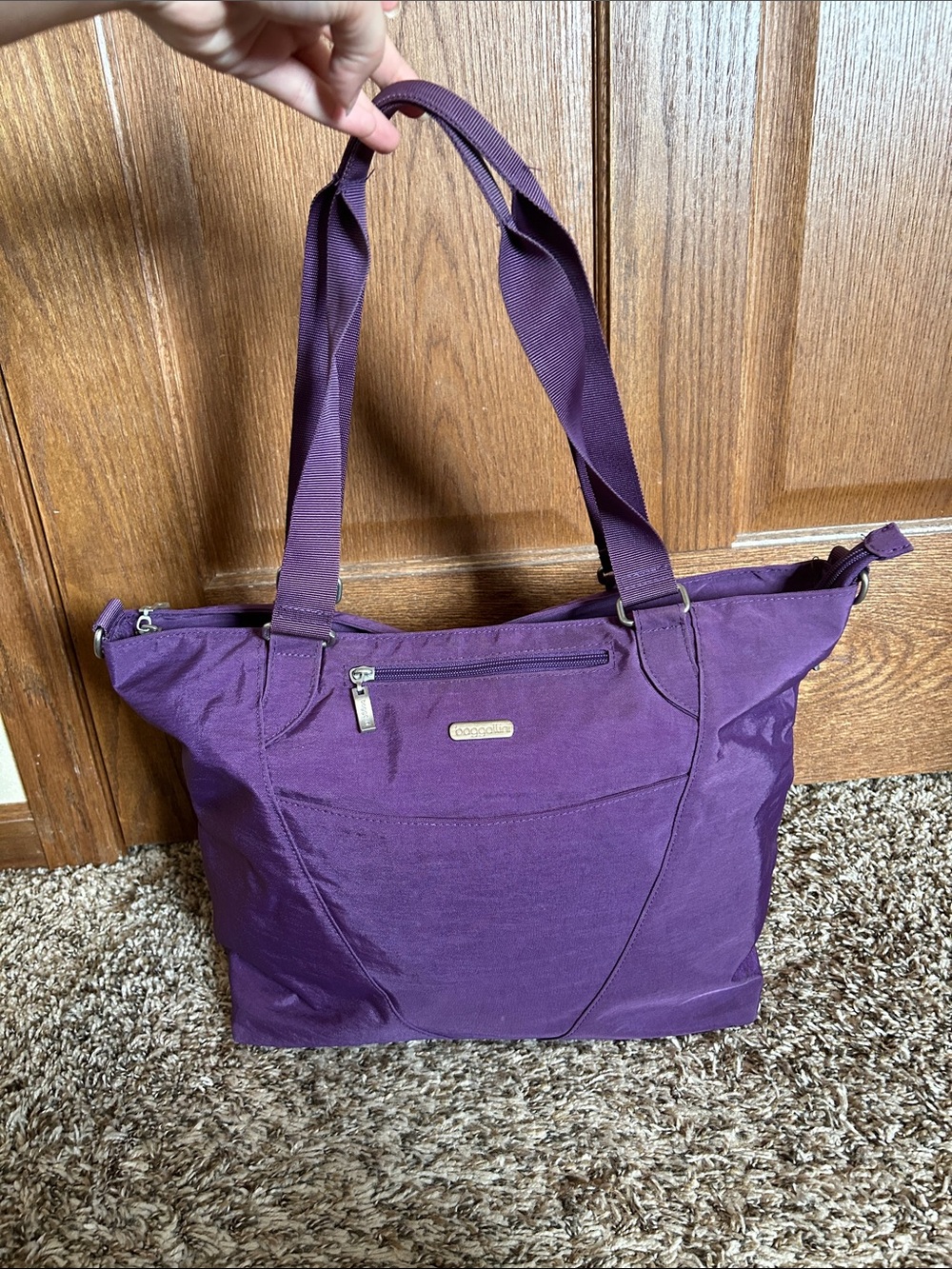 Baggallini Purple Nylon Travel Tote Shoulder Bag Multi Pocket Lightweight